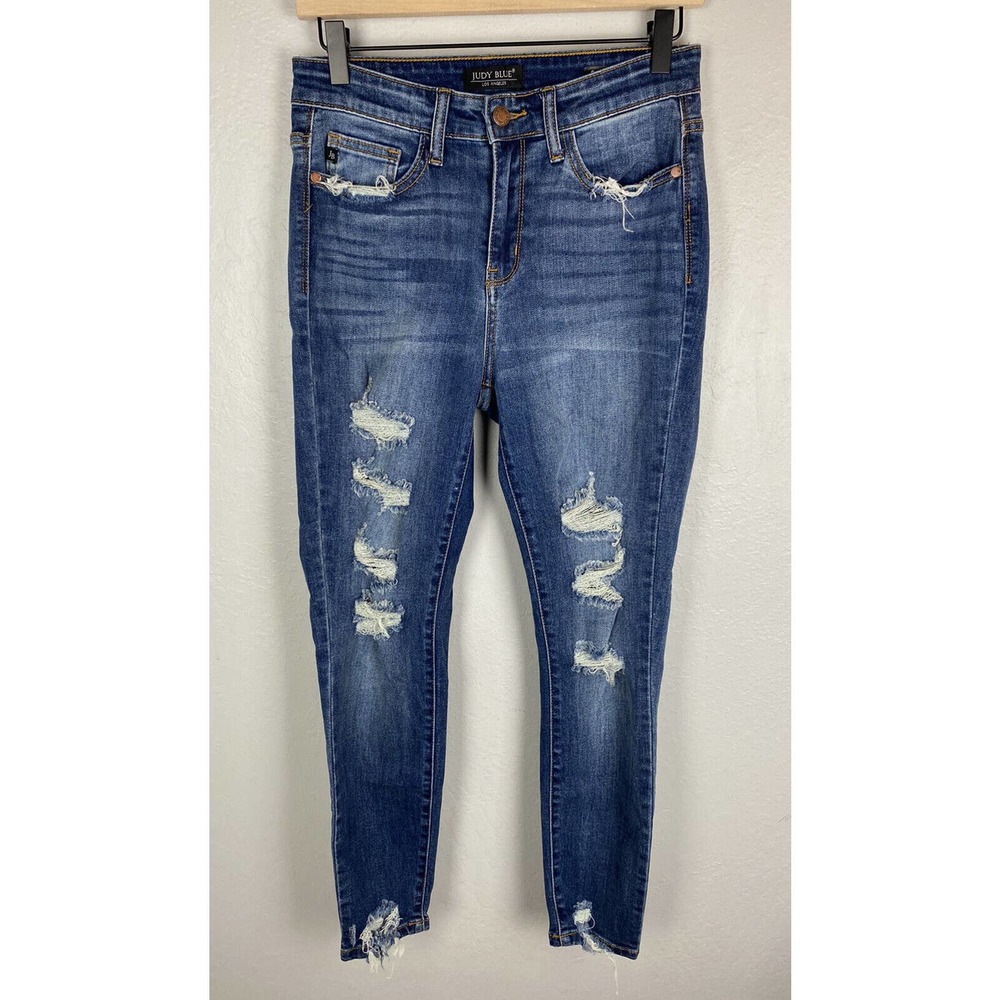 JUDY BLUE Distressed Zip Fly Blue Jeans High Waist Skinny Fit Size 5/27